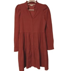 Jade‎ Melody Tam Rust Textured Cotton Long Sleeve Tiered Ruffle Shirtdress S